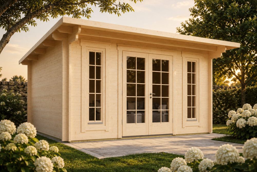 Abri de jardin bois brut CANOPÉE 44 C - Toit monopente - 14,44 m² - Madriers 44 mm