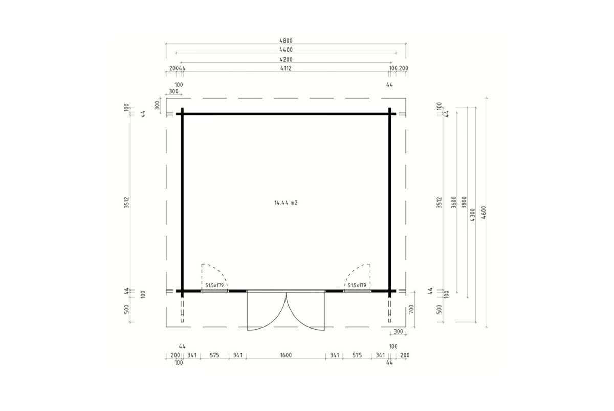 Abri de jardin bois brut CANOPÉE 44 C - Toit monopente - 14,44 m² - Madriers 44 mm