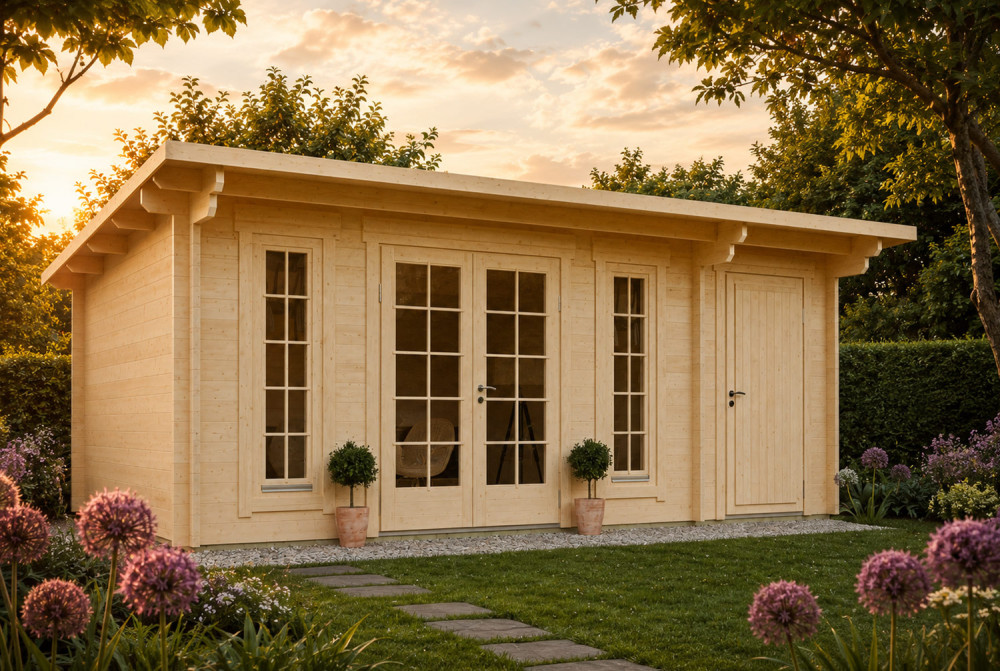 Abri de jardin bois brut CANOPÉE 44 C2 - Toit monopente - 2 pièces - 19,55 m² - Madriers 44 mm