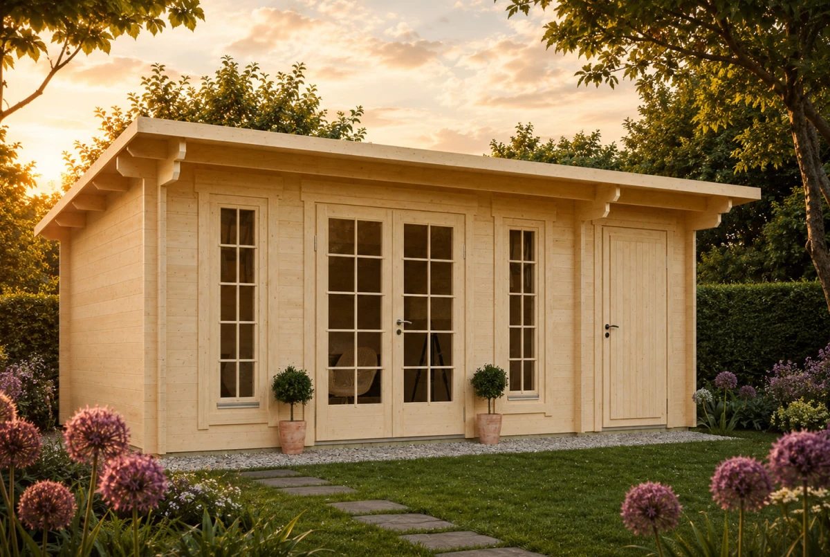 Abri de jardin bois brut CANOPÉE 44 C2 - Toit monopente - 2 pièces - 19,55 m² - Madriers 44 mm