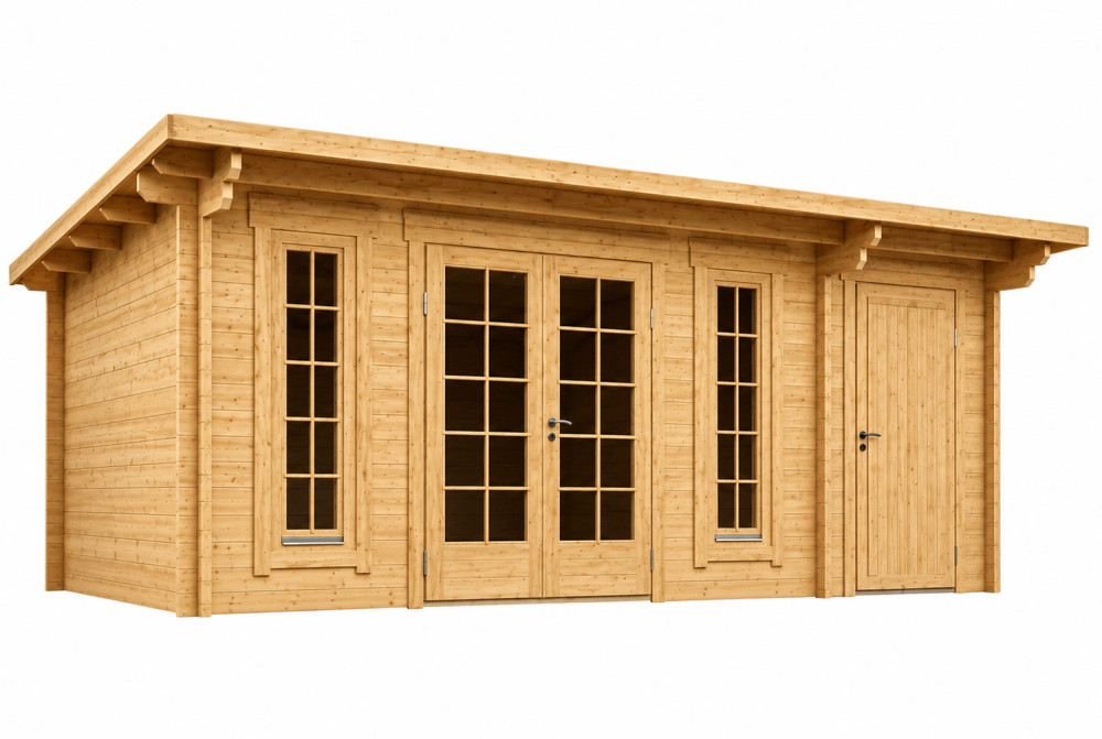 Abri de jardin bois brut CANOPÉE 44 C2 - Toit monopente - 2 pièces - 19,55 m² - Madriers 44 mm