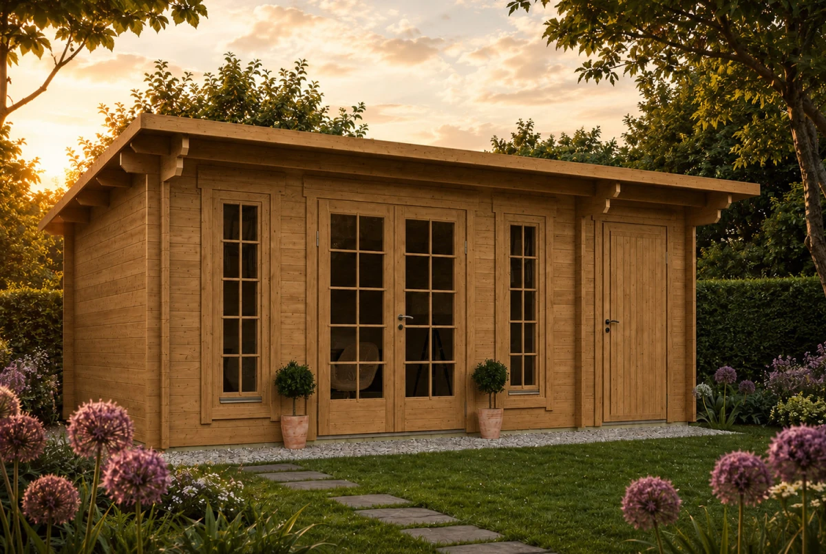 Abri de jardin bois traité autoclave CANOPÉE 44 C2 - Toit monopente - 2 pièces - 19,55m² - Madriers 44 mm