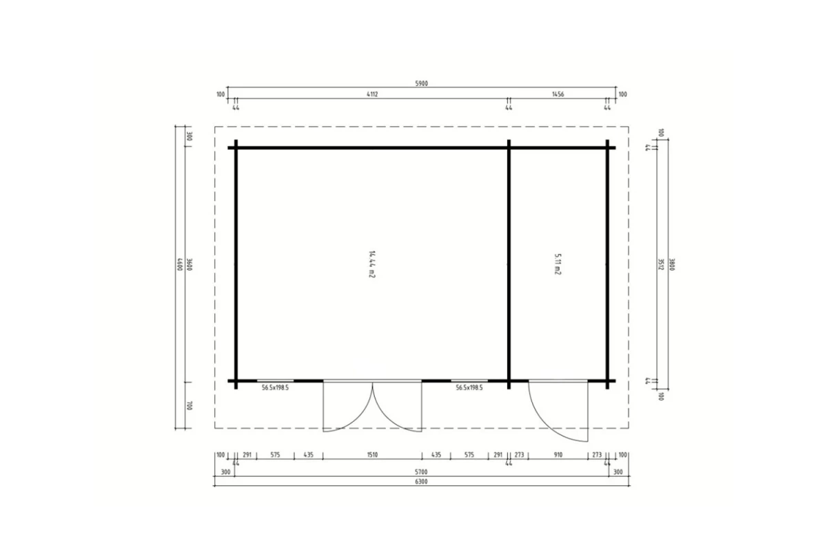 Abri de jardin bois traité autoclave CANOPÉE 44 C2 - Toit monopente - 2 pièces - 19,55m² - Madriers 44 mm