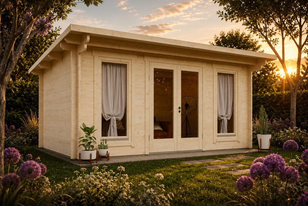 Abri de jardin bois brut CANOPÉE 44 D - Toit monopente - 13,72 m² - Madriers 44 mm