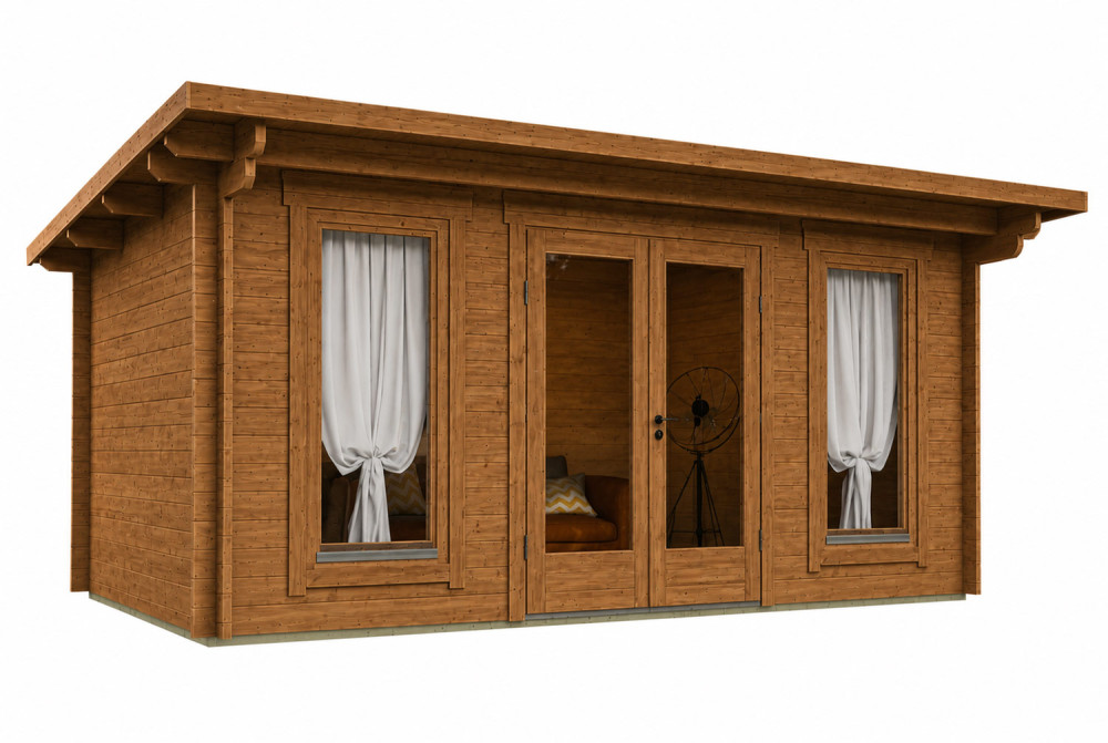 Abri de jardin bois traité autoclave CANOPÉE 44 D - Toit monopente - 13,72 m² - Madriers 44 mm