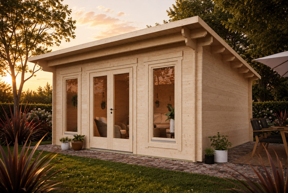Abri de jardin bois brut CANOPÉE 44 F - Toit monopente - 22,20 m² - Madriers 44 mm