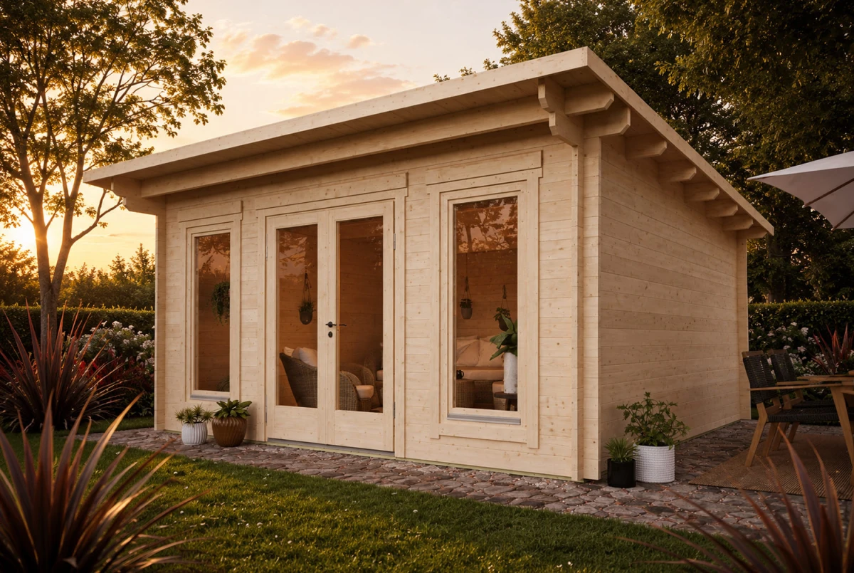 Abri de jardin bois brut CANOPÉE 44 F - Toit monopente - 22,20 m² - Madriers 44 mm