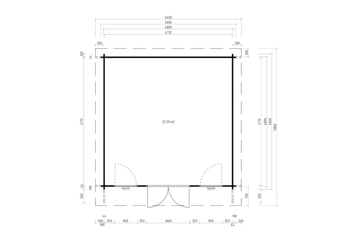Abri de jardin bois brut CANOPÉE 44 F - Toit monopente - 22,20 m² - Madriers 44 mm