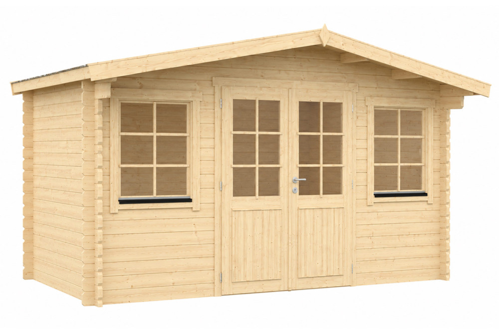 Abri de jardin bois brut LE BELVÉDÈRE - Toit double pente - 17,49 m² - Madriers 44 mm
