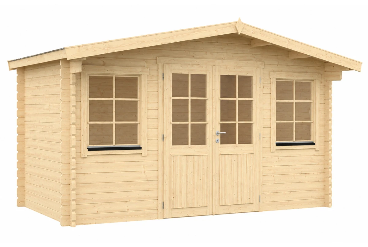Abri de jardin bois brut LE BELVÉDÈRE - Toit double pente - 17,49 m² - Madriers 44 mm