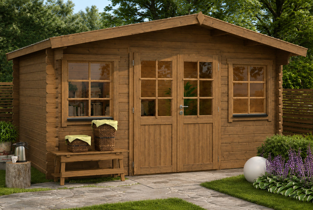 Chalet de jardin bois traité autoclave LE BELVÉDÈRE - Toit double pente - 17,49 m² - Madriers 44 mm