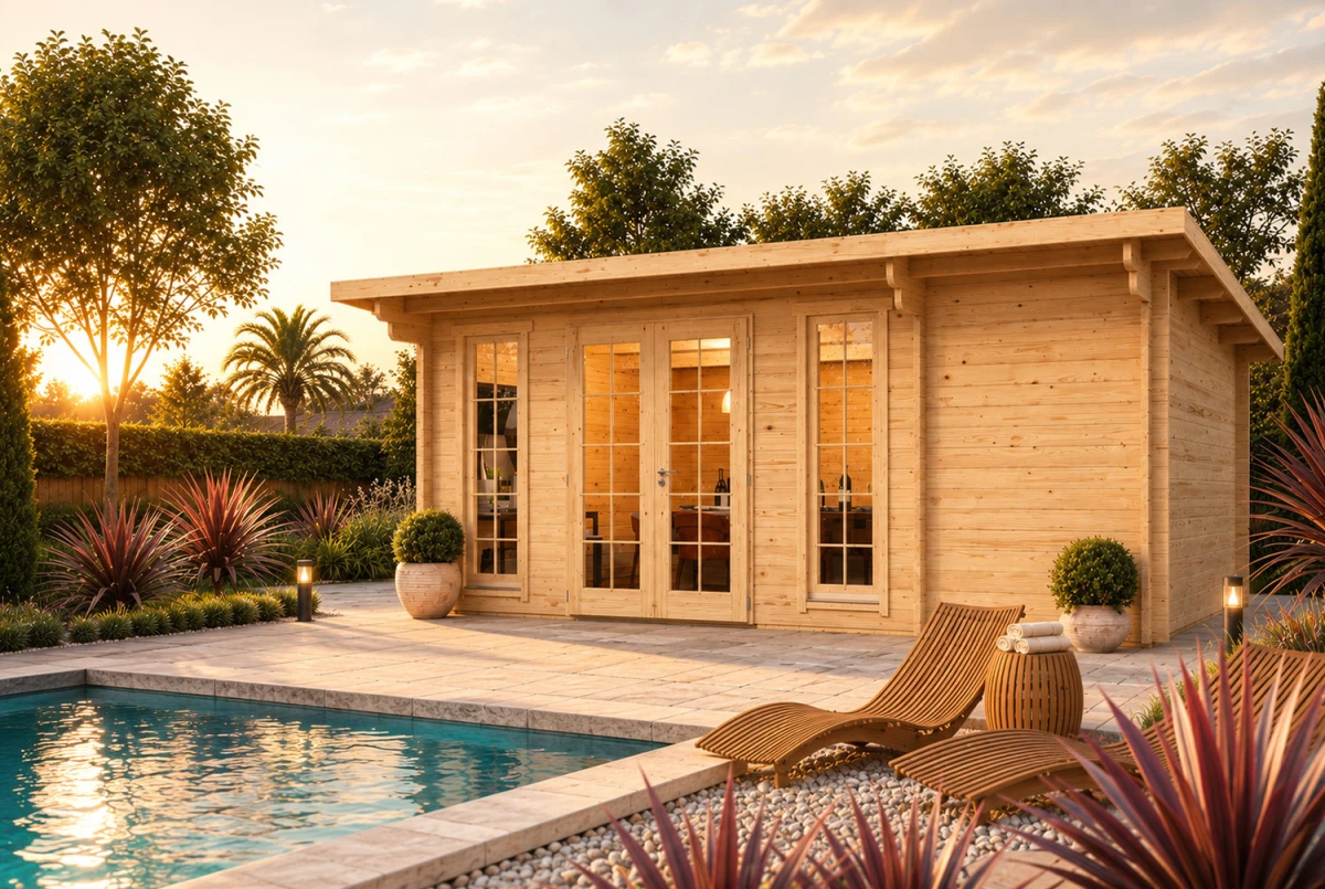 Abri de jardin bois brut CANOPÉE 44 J - Toit monopente - 2 pièces - 19,55 m² - Madriers 44 mm