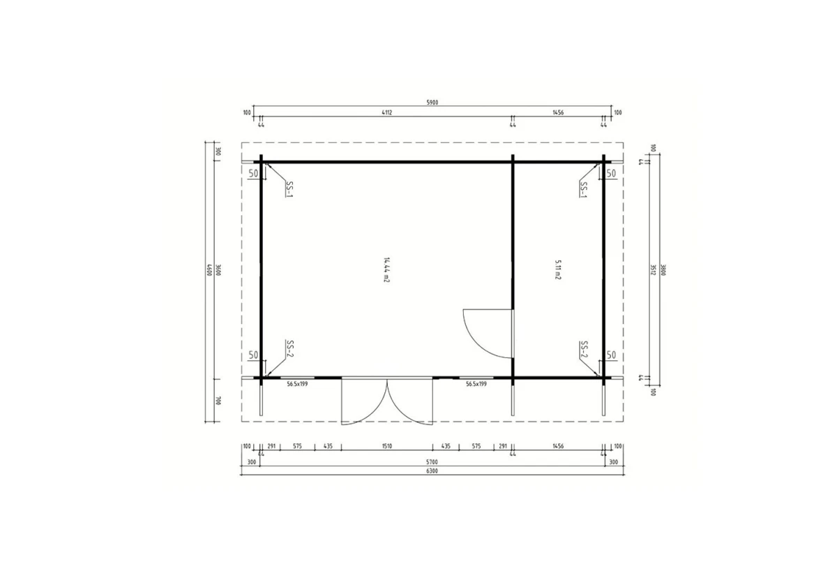 Abri de jardin bois traité autoclave CANOPÉE 44 J - Toit monopente - 2 pièces - 19,55 m² - Madriers 44 mm