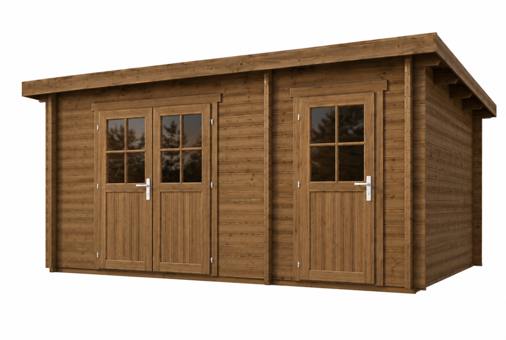 Abri de jardin bois traité autoclave HORIZON 5H - Toit plat - 2 pièces - 15,47 m² - Madriers 44 mm