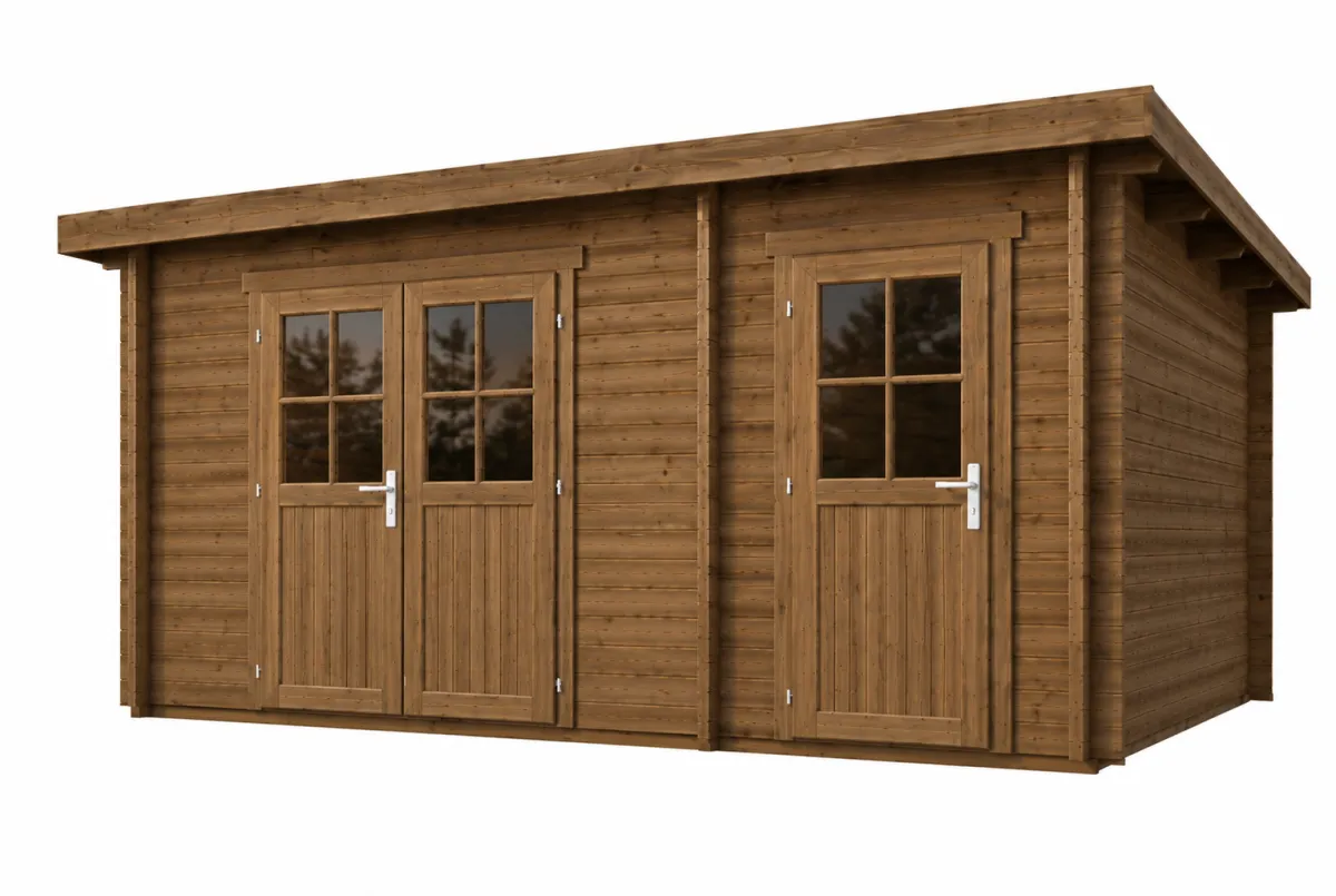Abri de jardin bois traité autoclave HORIZON 5H - Toit plat - 2 pièces - 15,47 m² - Madriers 44 mm
