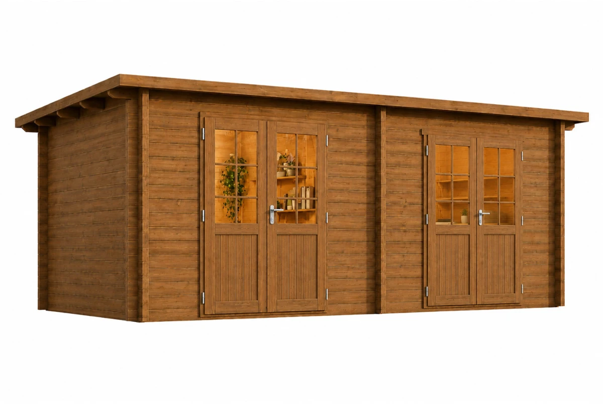 Abri de jardin bois traité autoclave HORIZON 6P - Toit plat - 2 pièces - 16,94 m² - Madriers 44 mm