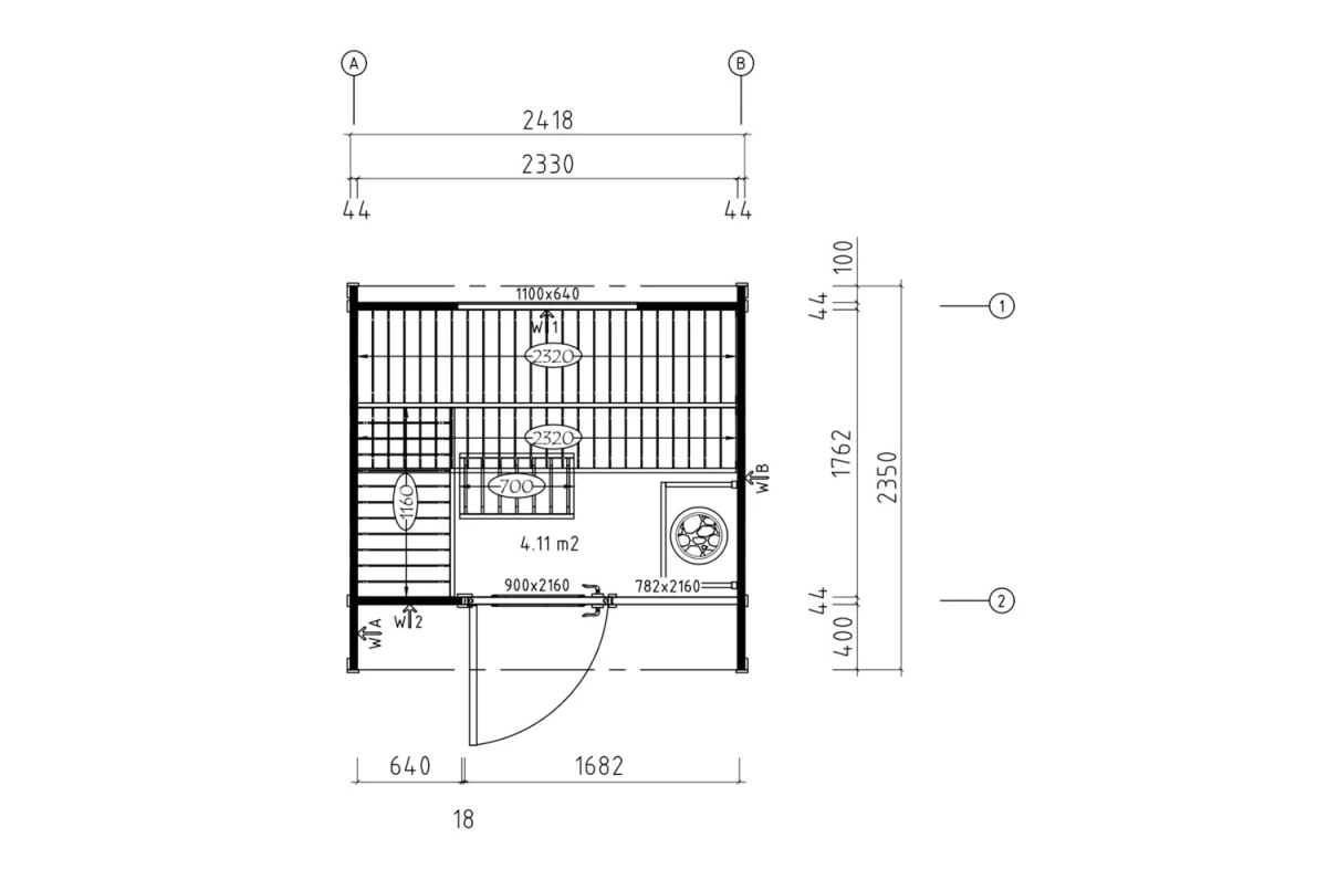 Sauna cabine extérieure à toit plat BOREAL A – 4,11 m² – Madriers 44 mm