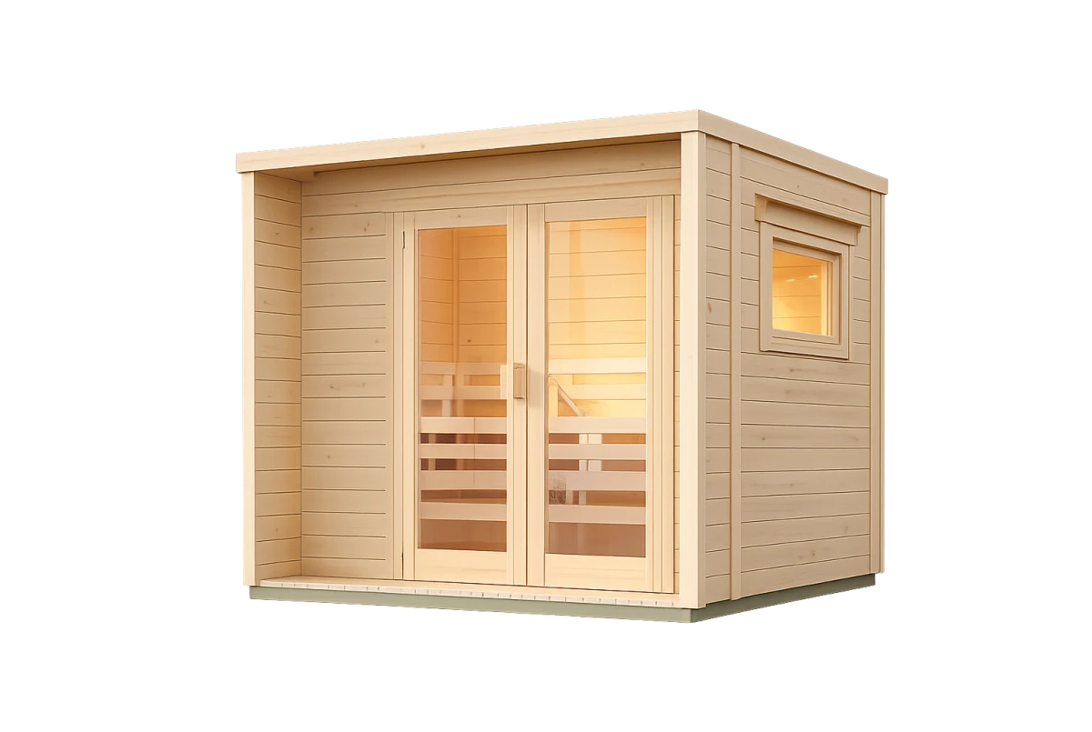 Sauna cabine extérieure à toit plat BOREAL A – 4,11 m² – Madriers 44 mm