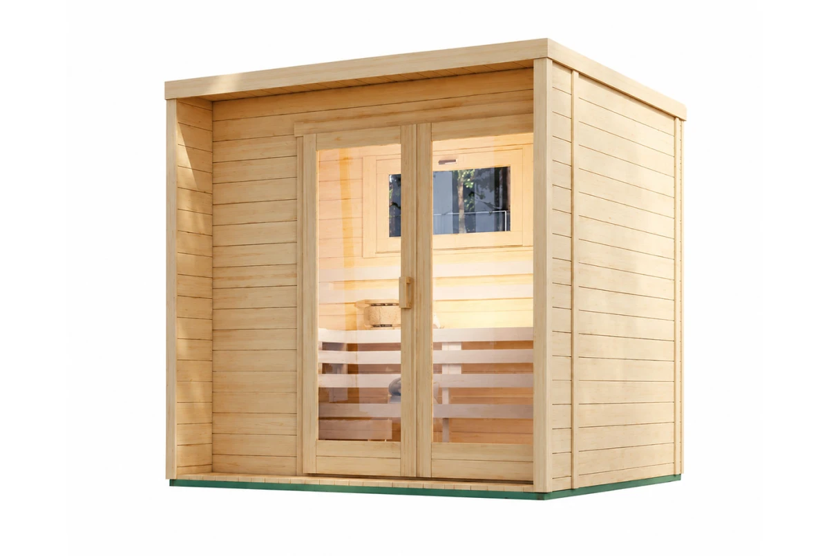 Sauna cabine extérieure à toit plat BOREAL B – 4,11 m² – Madriers 44 mm