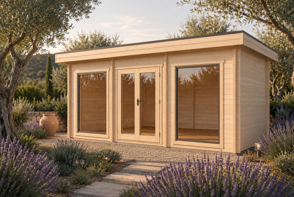 Abri de jardin bois brut CANOPÉE 44 L - Toit monopente - 18,75 m² - Madriers 44 mm