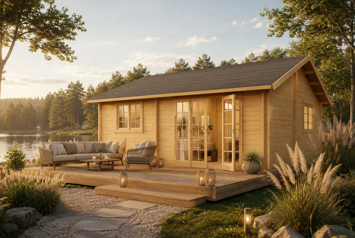 Chalet de jardin bois brut L'ENVOL - Toit double pente - 4 pièces - 47,97 m² - Madriers 70 mm contrecollés