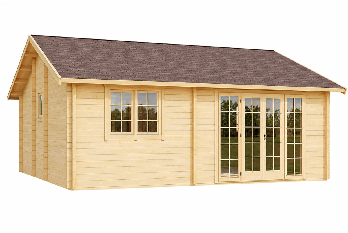 Chalet de jardin bois brut L'ENVOL - Toit double pente - 4 pièces - 47,97 m² - Madriers 70 mm contrecollés
