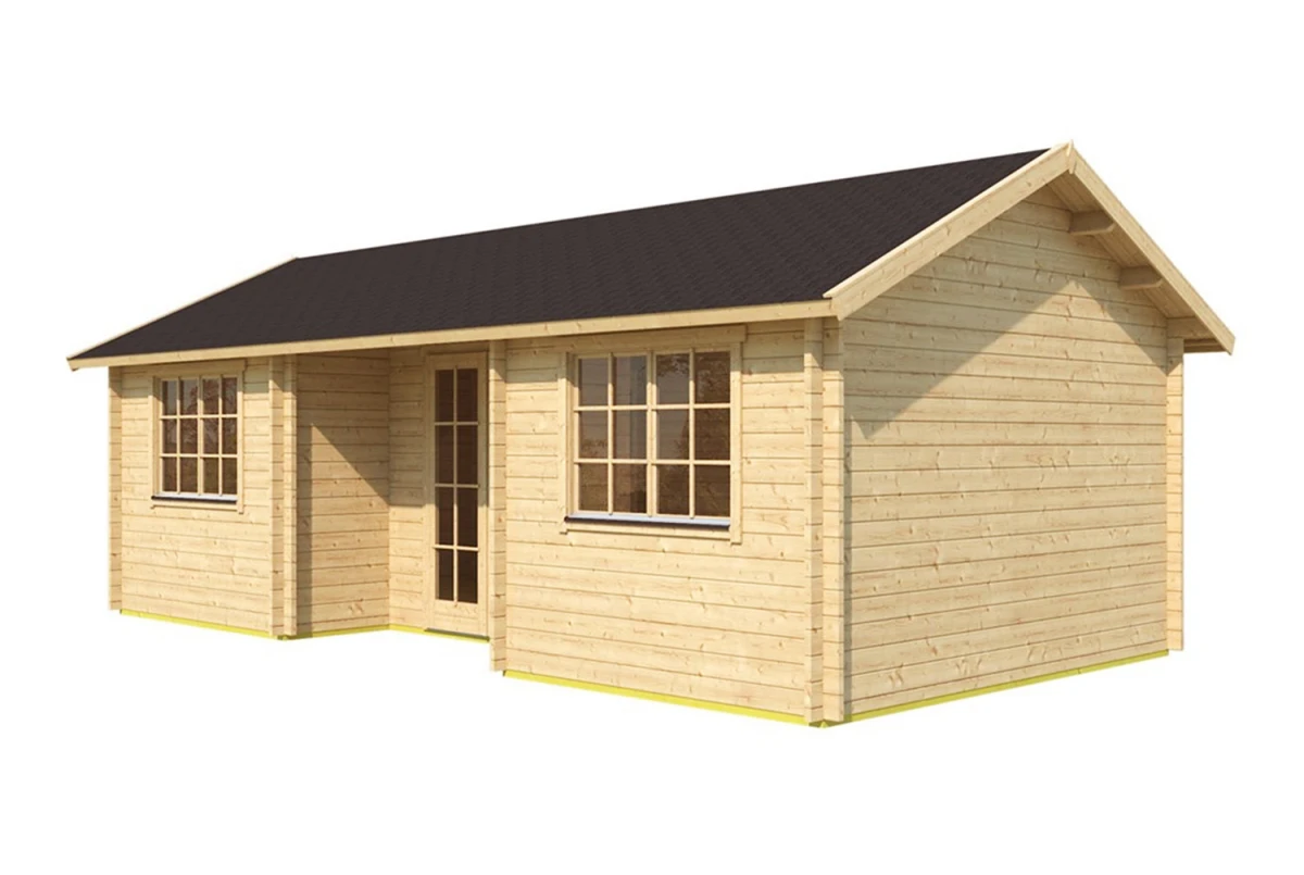 Chalet de jardin bois brut L'EMPREINTE - Toit double pente - 25,49 m² - Madriers 70 mm contrecollés