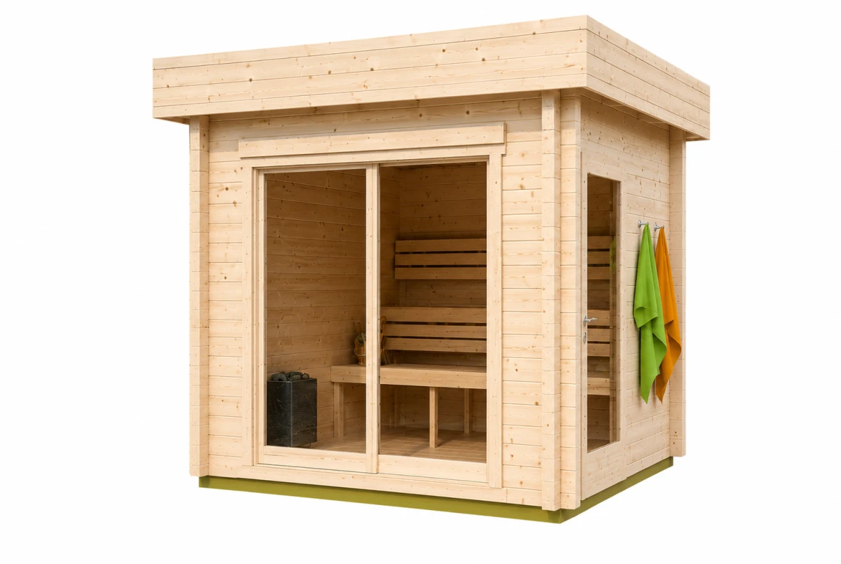 Sauna cabine extérieure à toit plat TOUNDRA 70A – 5,06 m² – Madriers 70 mm contrecollés