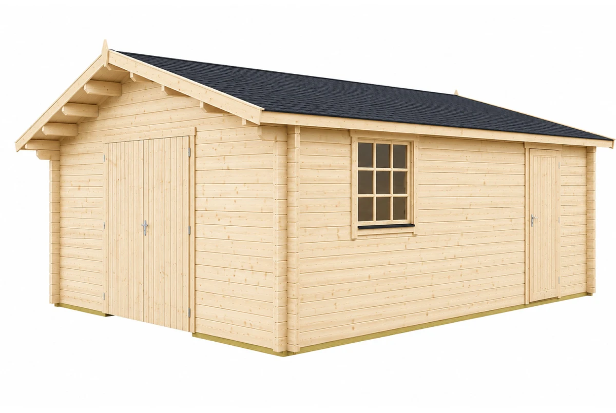 Garage bois brut AUTAN - Toit double pente - 1 voiture - 31,81 m² - Madriers 70 mm contrecollés