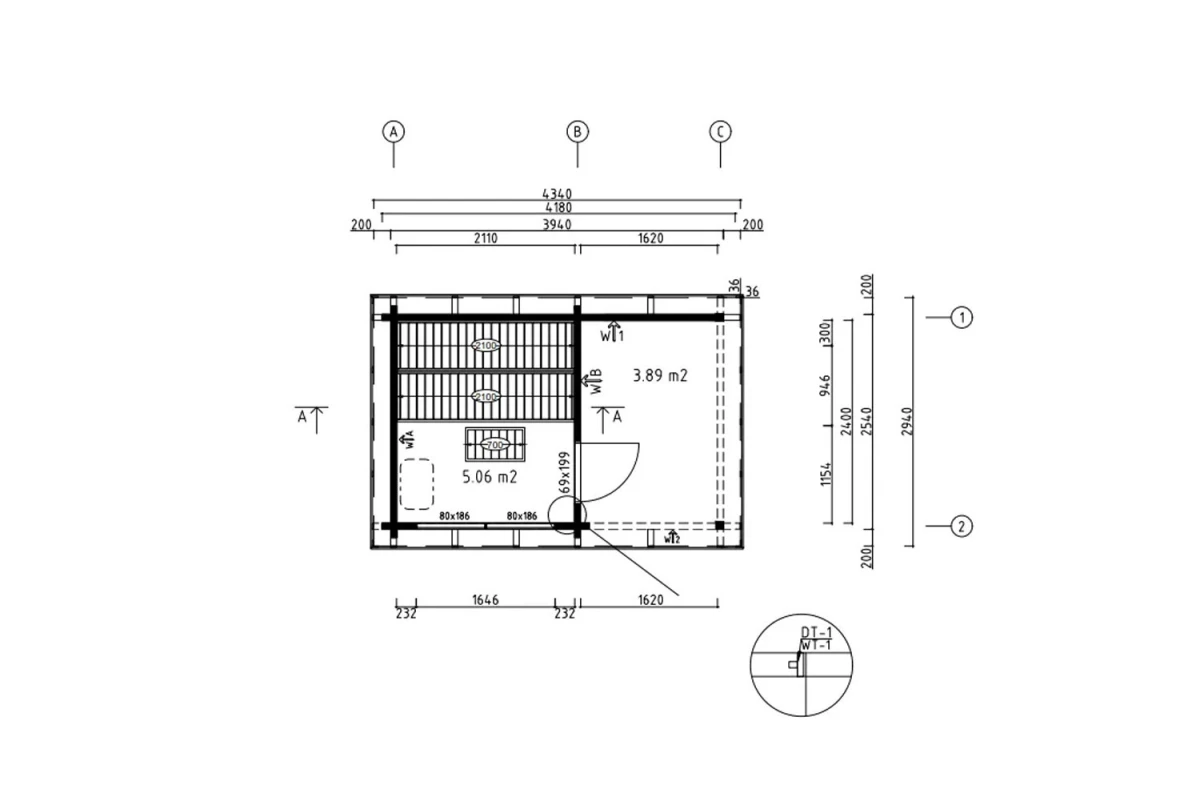 Sauna cabine extérieure à toit plat avec terrasse TOUNDRA 70B – 5,06 m² + terrasse 3,89 m² – Madriers 70 mm contrecollés