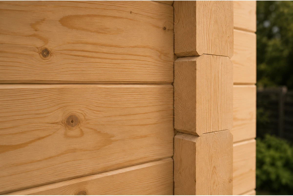 Sauna cabine extérieure 2 pièces à toit plat TOUNDRA 70D – 5,06 + 3,98 m² – Auvent 3,89 m² – Madriers 70 mm contrecollés
