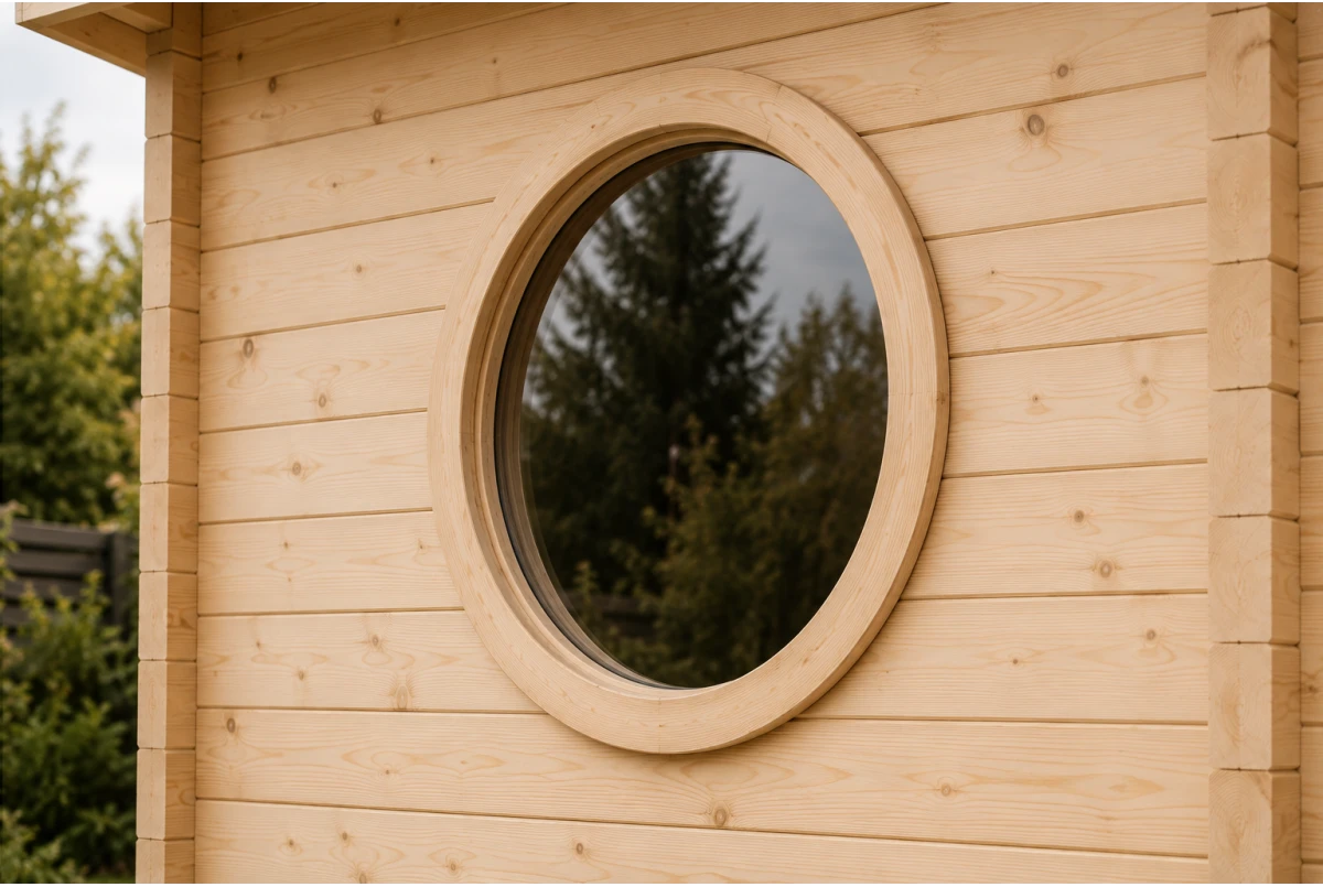 Sauna cabine extérieure 2 pièces à toit plat TOUNDRA 70D – 5,06 + 3,98 m² – Auvent 3,89 m² – Madriers 70 mm contrecollés
