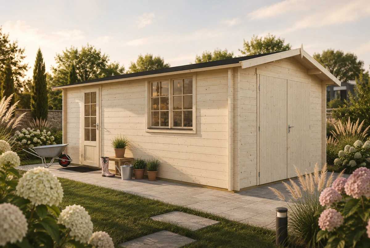 Garage bois brut AURA A - Toit double pente - 1 voiture - 13,90 m² - Madriers 70 mm contrecollés