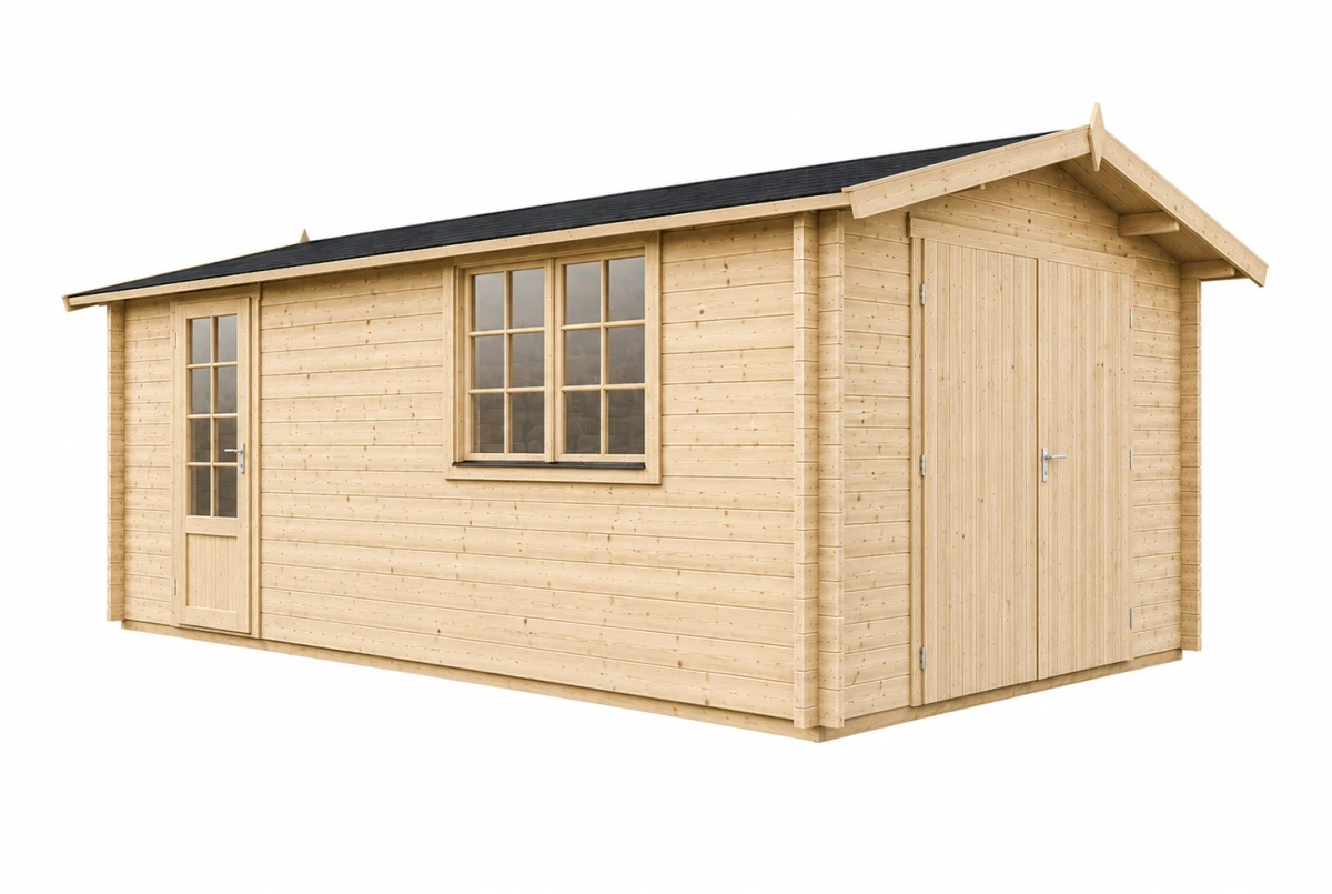 Garage bois brut AURA A - Toit double pente - 1 voiture - 13,90 m² - Madriers 70 mm contrecollés