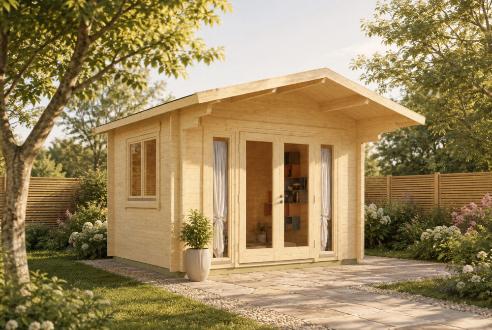 Chalet de jardin bois brut HARMONIE A - Toit double pente - 9,90 m² - Madriers 70 mm contrecollés