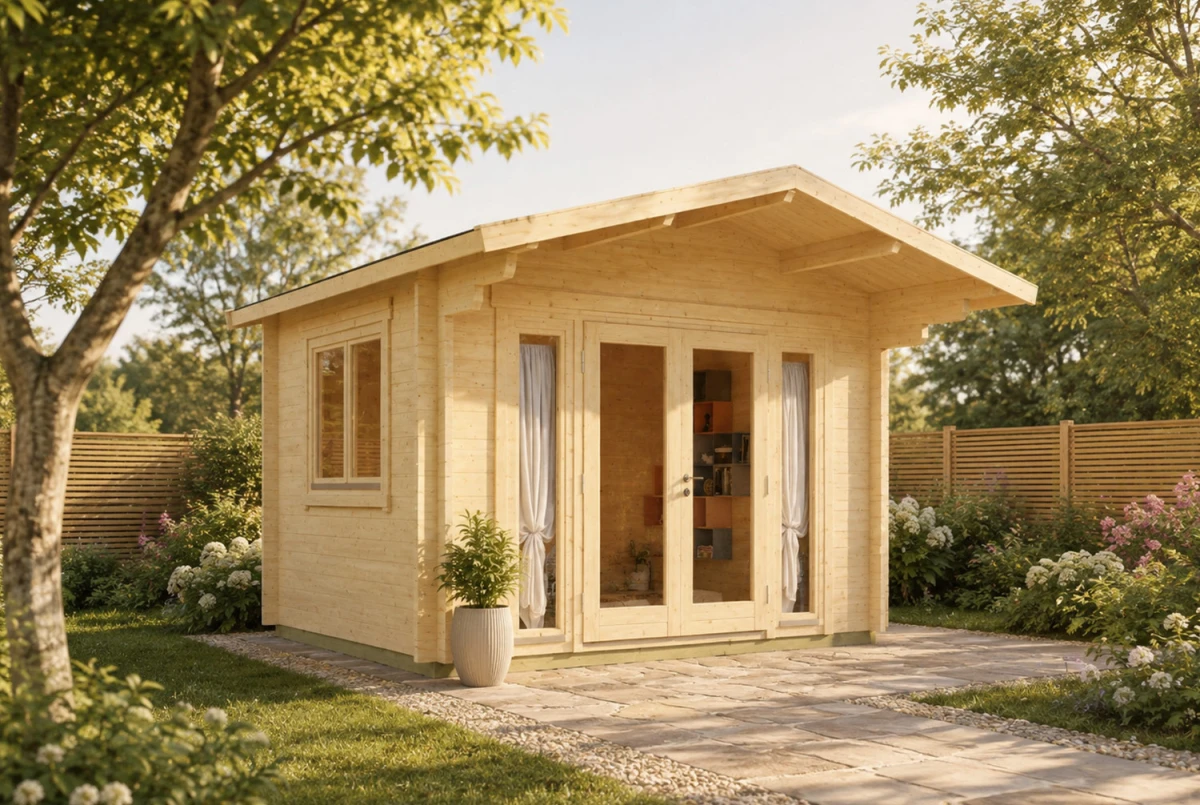 Chalet de jardin bois brut HARMONIE A - Toit double pente - 9,90 m² - Madriers 70 mm contrecollés
