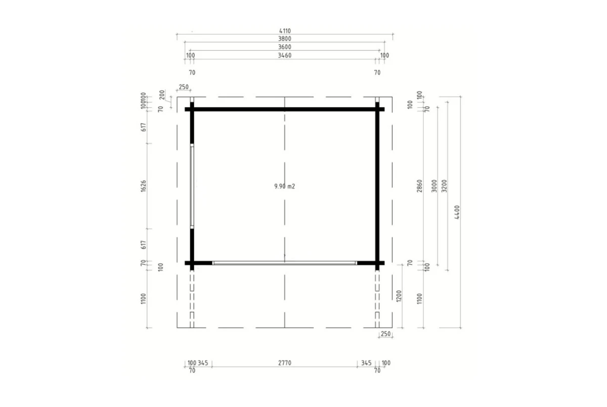 Chalet de jardin bois brut HARMONIE A - Toit double pente - 9,90 m² - Madriers 70 mm contrecollés