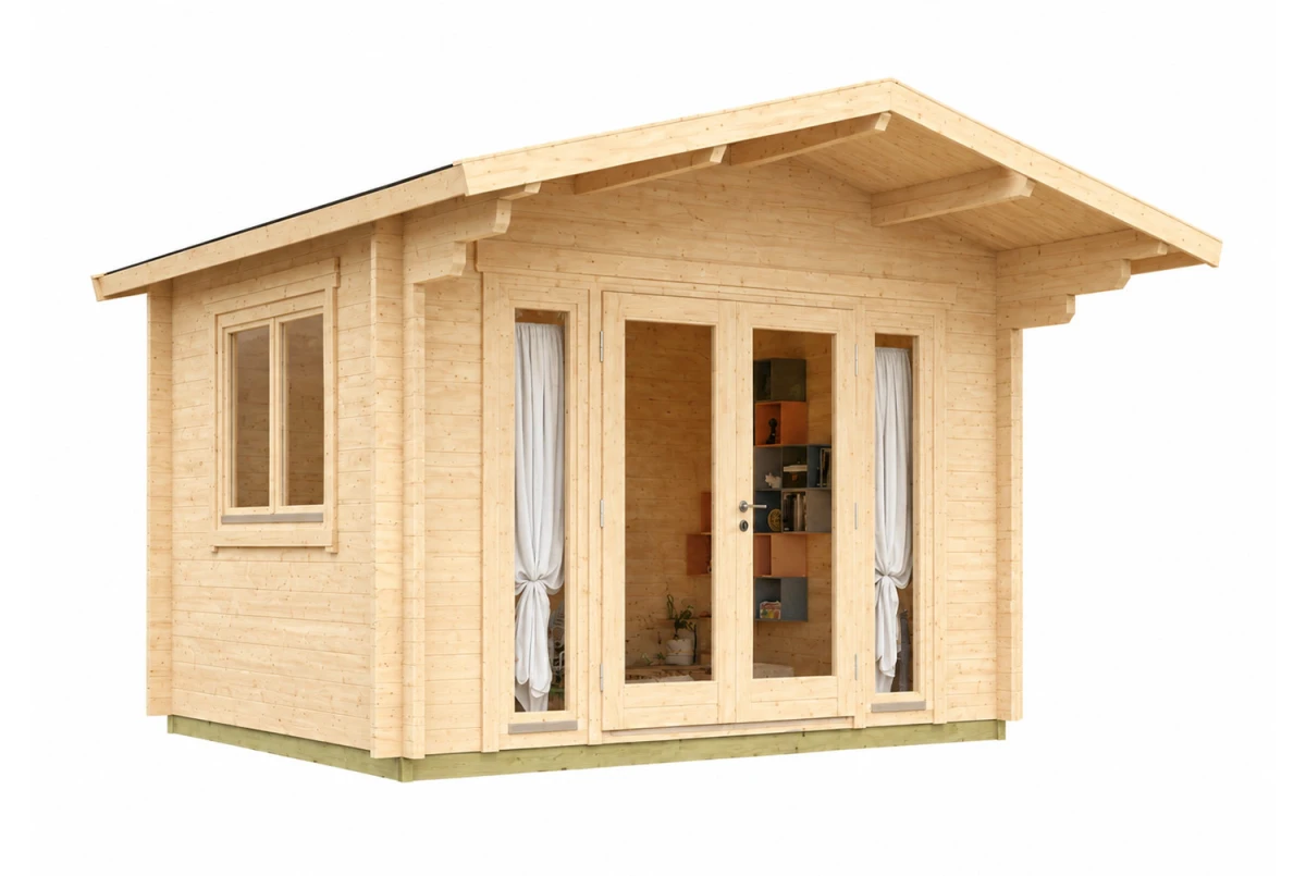 Chalet de jardin bois brut HARMONIE A - Toit double pente - 9,90 m² - Madriers 70 mm contrecollés