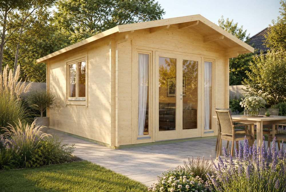 Chalet de jardin bois brut HARMONIE D - Toit double pente - 17,16 m² - Madriers 70 mm contrecollés