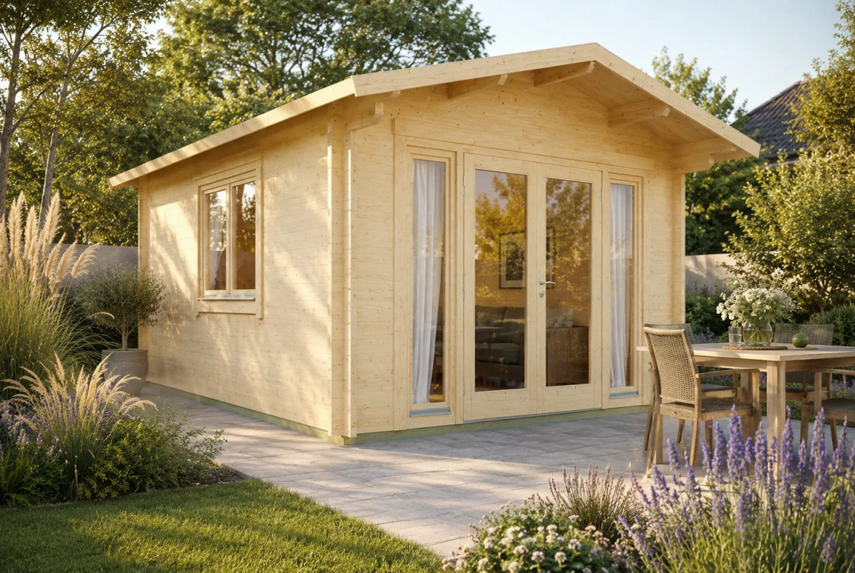 Chalet de jardin bois brut HARMONIE D - Toit double pente - 17,16 m² - Madriers 70 mm contrecollés