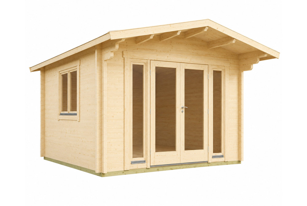 Chalet de jardin bois brut HARMONIE E - Toit double pente - 14,05 m² - Madriers 70 mm contrecollés