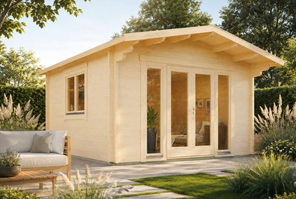 Chalet de jardin bois brut HARMONIE G - Toit double pente - 21,72 m² - Madriers 70 mm contrecollés