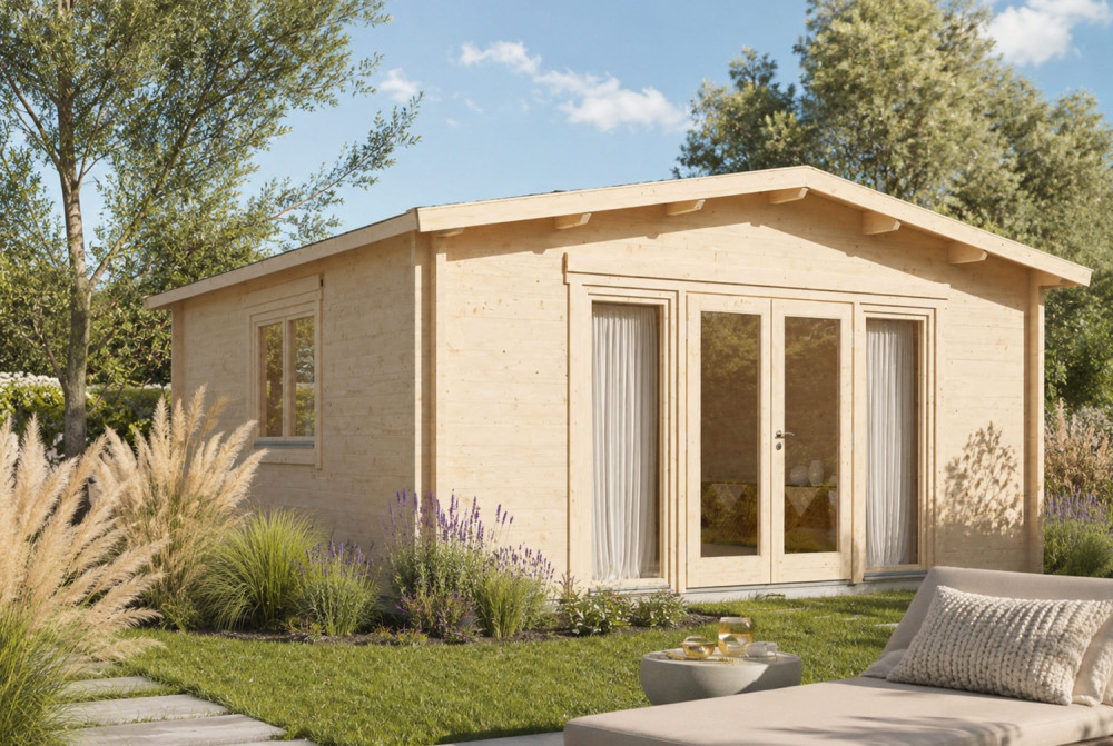 Chalet de jardin bois brut HARMONIE H - Toit double pente - 27,67 m² - Madriers 70 mm contrecollés