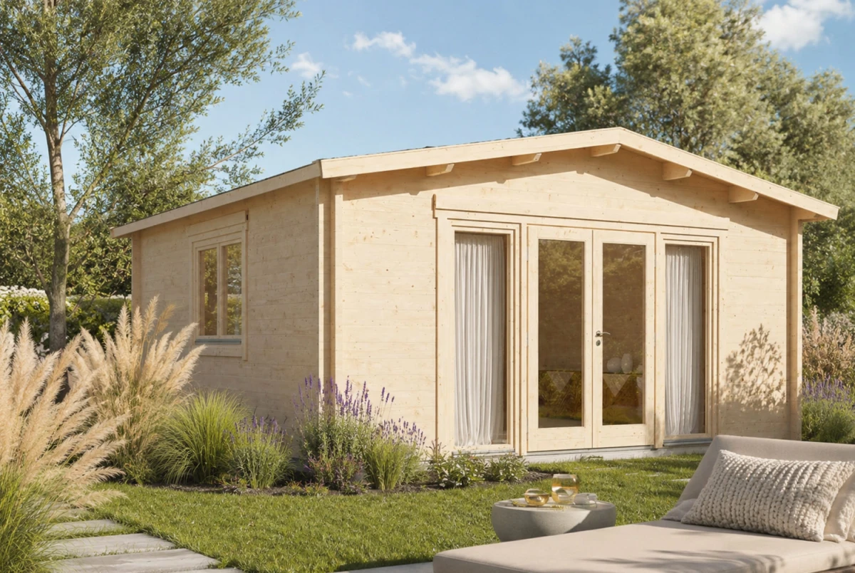 Chalet de jardin bois brut HARMONIE H - Toit double pente - 27,67 m² - Madriers 70 mm contrecollés