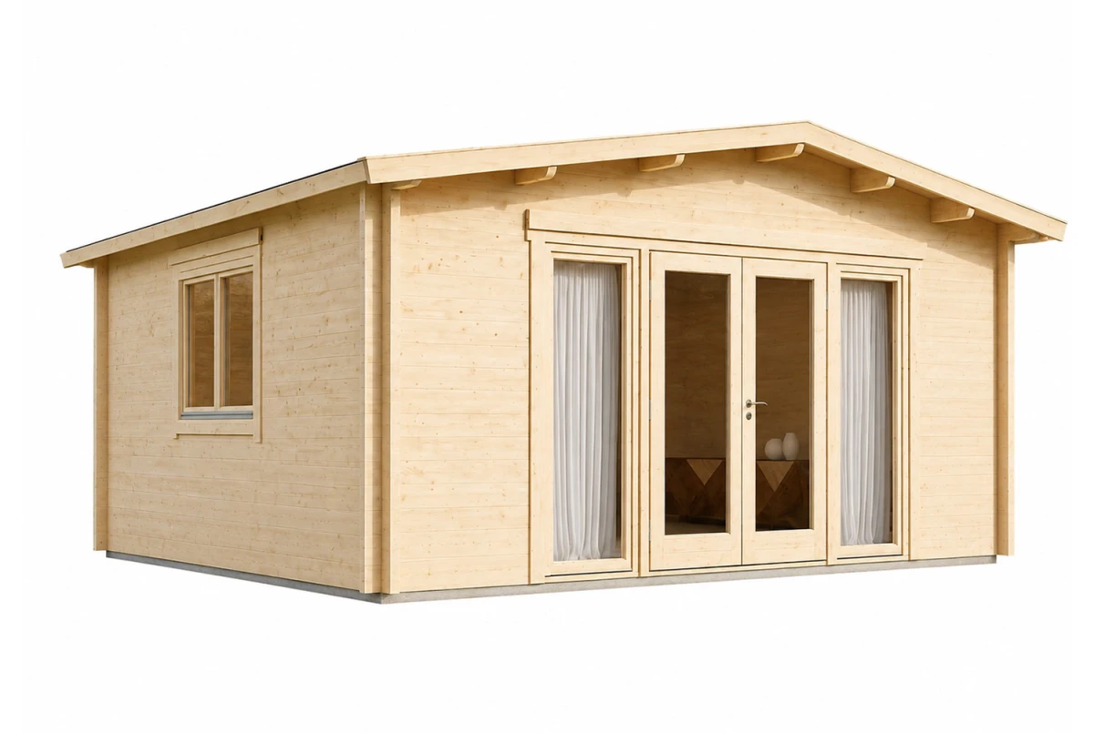 Chalet de jardin bois brut HARMONIE H - Toit double pente - 27,67 m² - Madriers 70 mm contrecollés