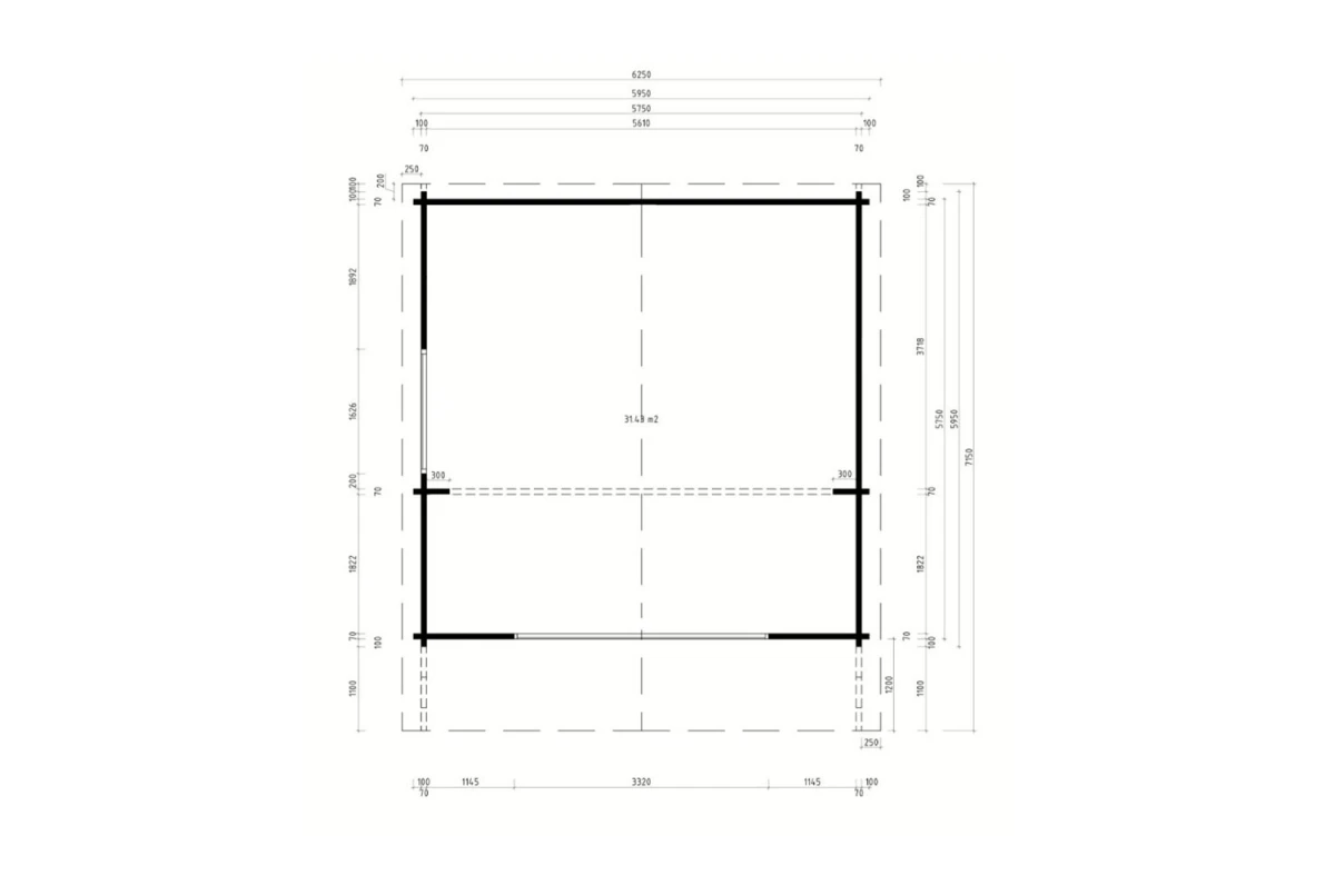Chalet de jardin bois brut HARMONIE I - Toit double pente - 31,47 m² - Madriers 70 mm contrecollés