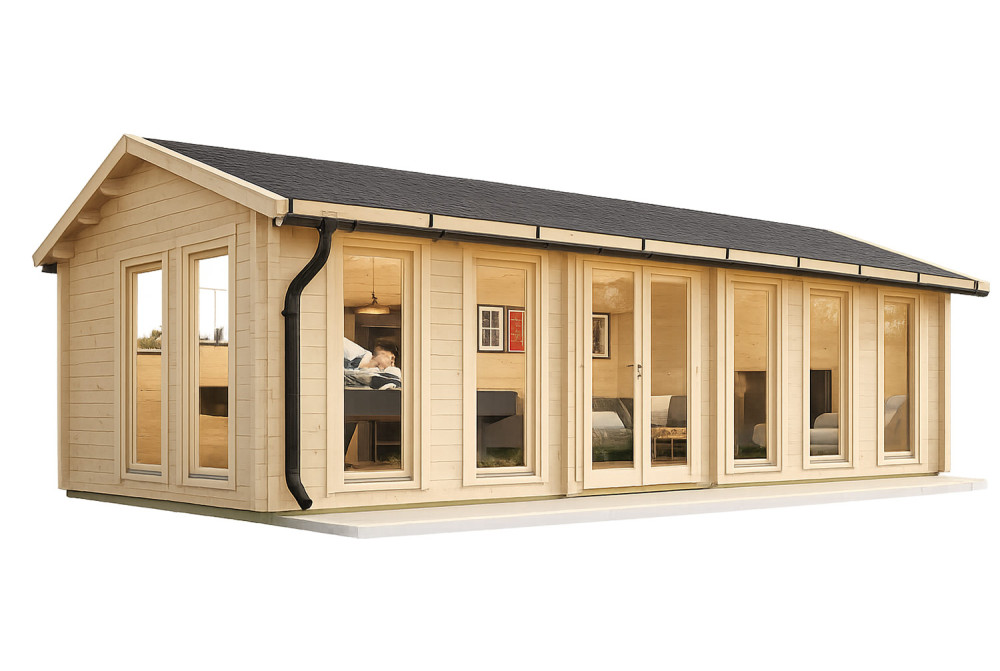 Chalet de jardin bois brut LE STUDIO - Toit double pente - 30,18 m² - Madriers 70 mm contrecollés