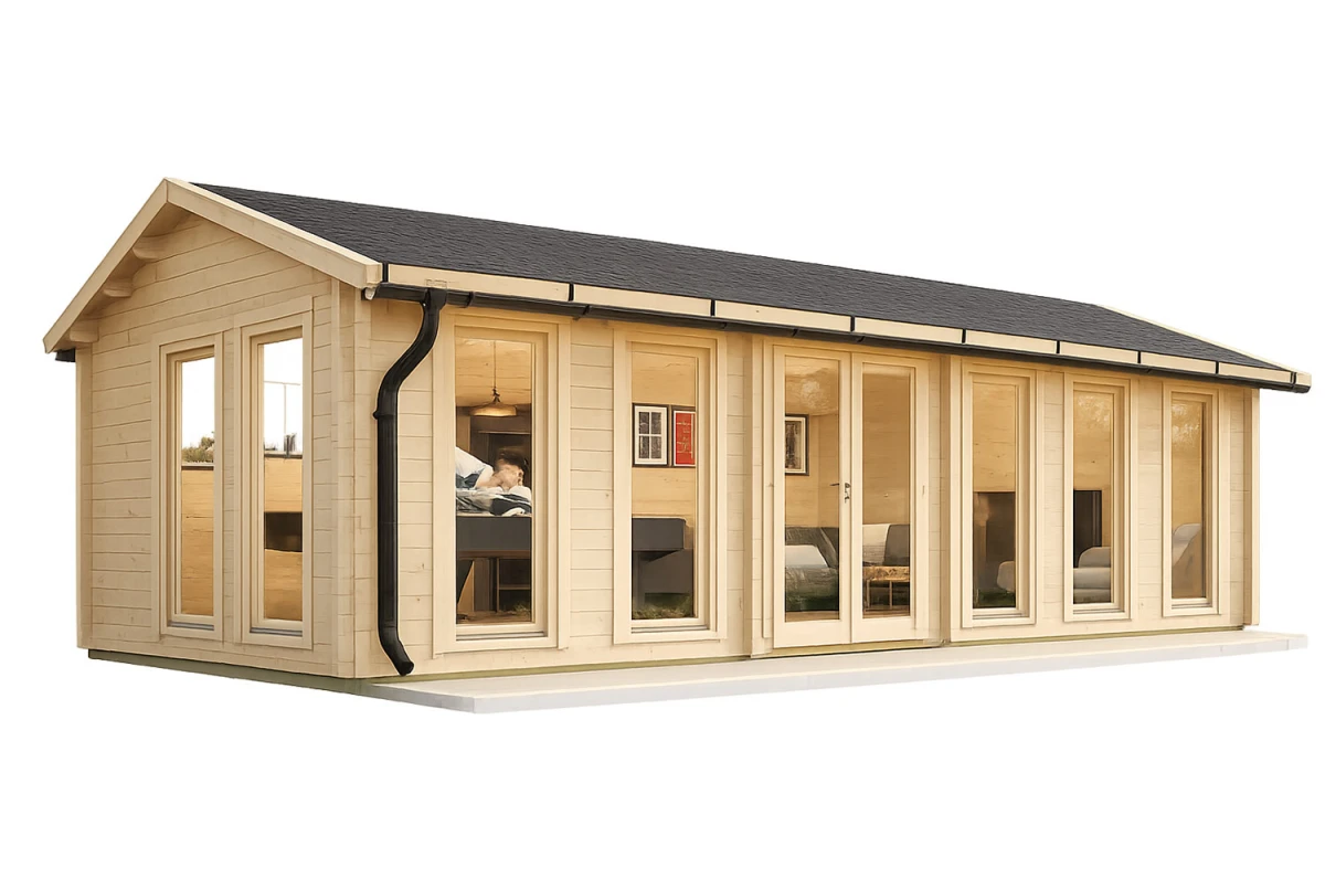 Chalet de jardin bois brut LE STUDIO - Toit double pente - 30,18 m² - Madriers 70 mm contrecollés