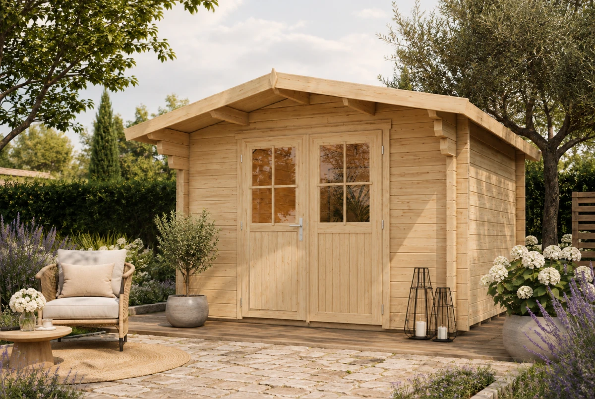 Chalet de jardin bois brut HERITAGE A - Toit double pente - 8,18 m² - Madriers 70 mm contrecollés