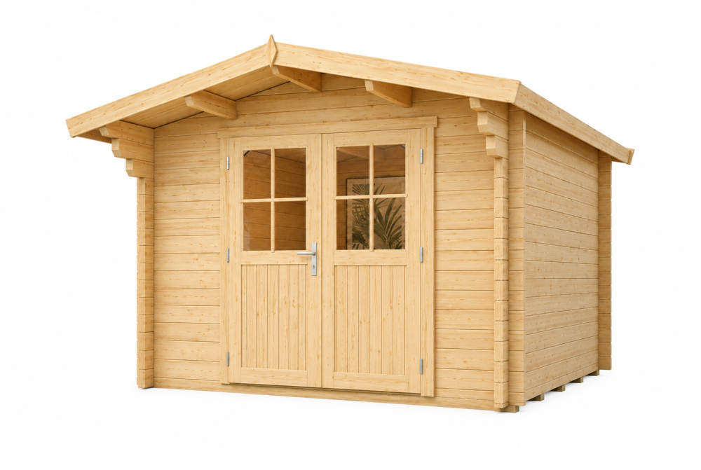 Chalet de jardin bois brut HERITAGE A - Toit double pente - 8,18 m² - Madriers 70 mm contrecollés